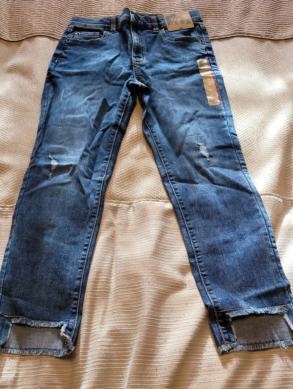 Thereabouts Girl's Size 10 Blue Straight-Leg Distressed Adjustable Waist Jeans